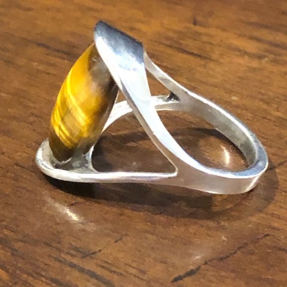 VINTAGE Sterling Silver Split Head Tension Mount Tigers Eye Ring - Picture 7 of 7